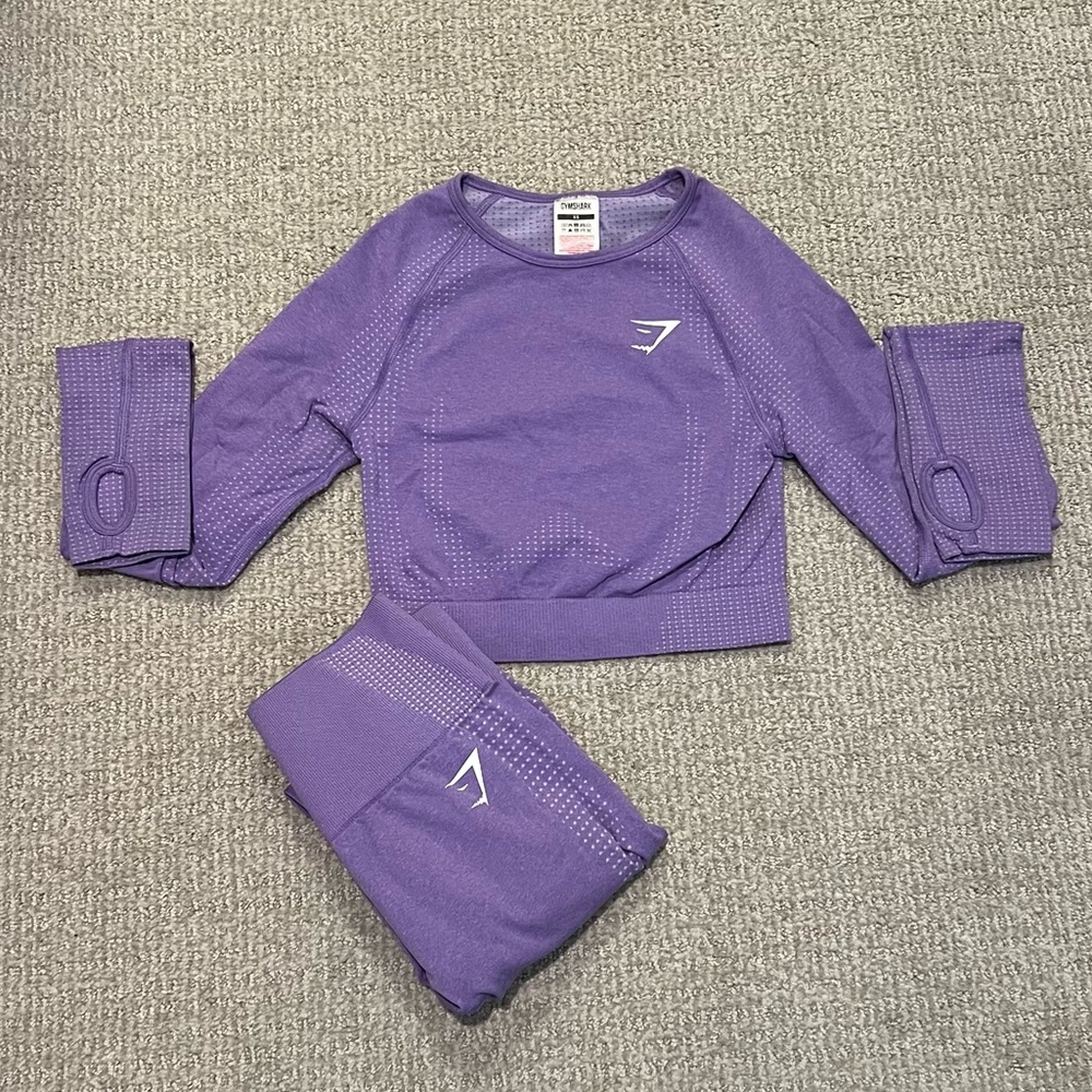 Gymshark Vital Seamless 2.0 Set | Leggings + Long Sleeve Crop Top | XS, Purple